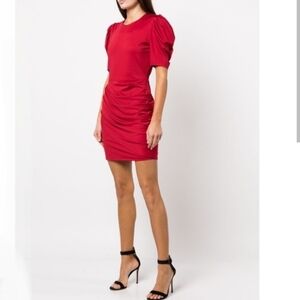 Black Halo Alexa Ruched Sheath‎ Dress with 3/4 Puff Sleeves